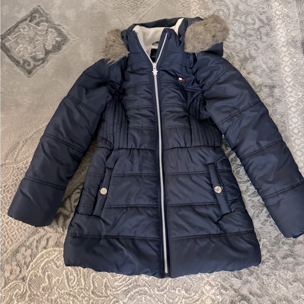Tommy Hilfiger Puffer Jacket Fur Hoodie Winter Puffer Coat Medium